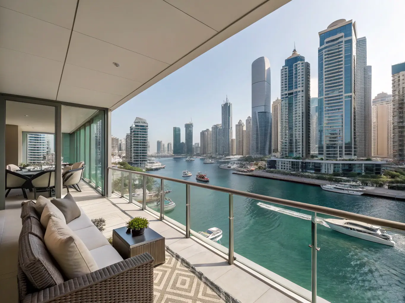 A modern, luxurious apartment building in Dubai Marina, showcasing the high-end lifestyle and investment potential of Dubai real estate.